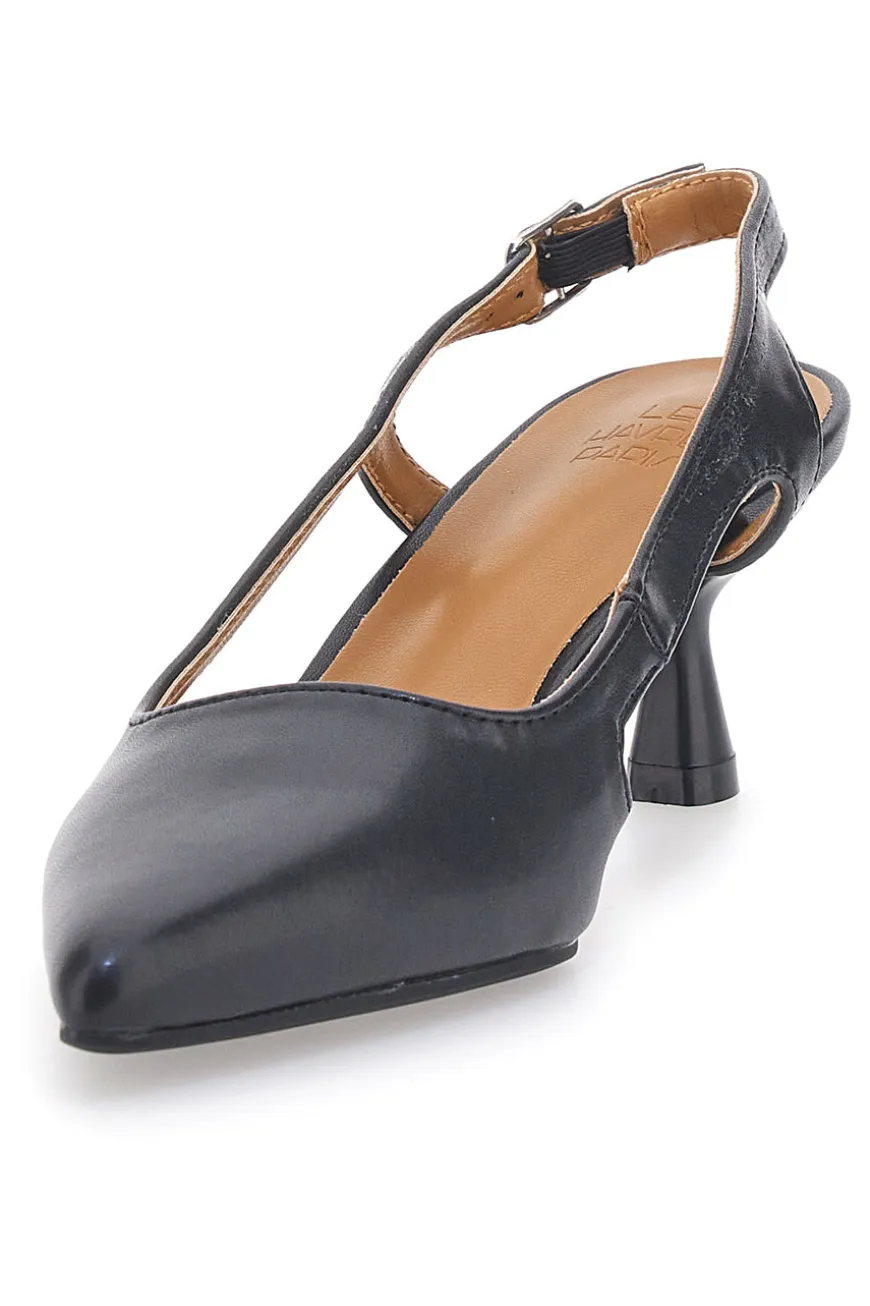 Décolleté slingback neri a punta con tacco Le Havre Paris AP25S10E