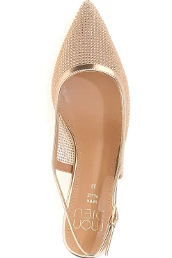 Décolleté slingback oro rosa con strass e tacco basso Mon Dieu 632
