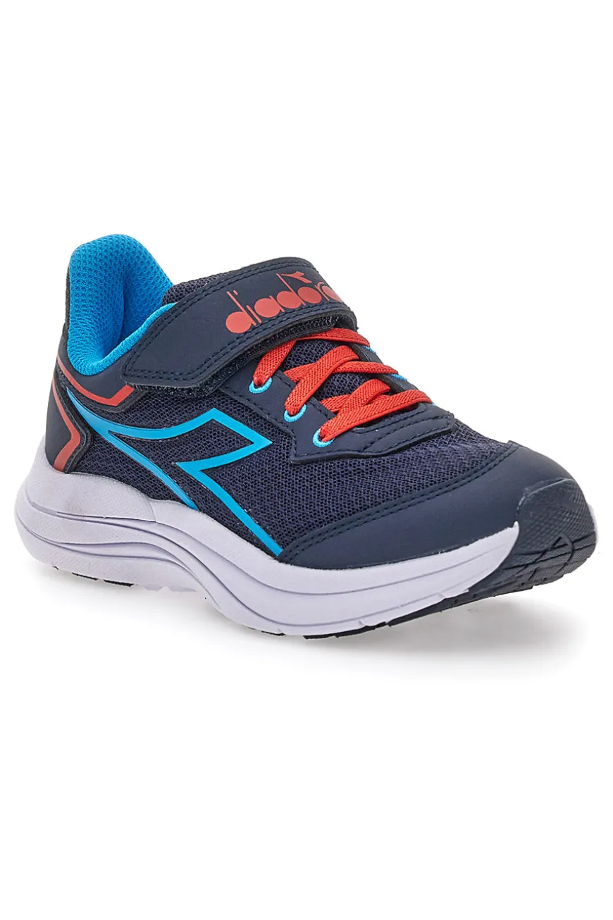 Diadora SNIPE 3 JR blaue Sportschuhe mit roten Details und Klettverschluss