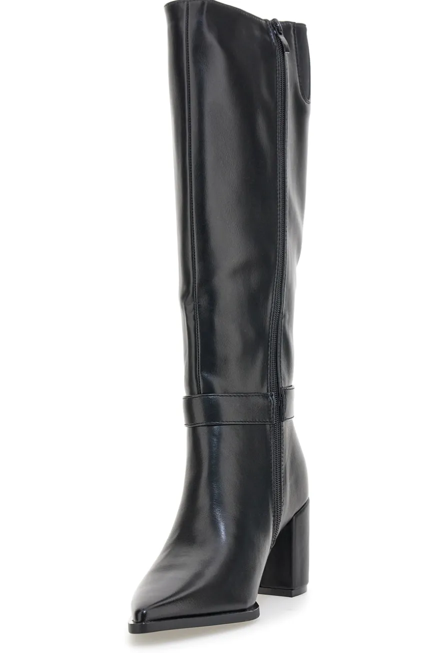 Energy I365 Schwarze High-Heel-Stiefel mit Zierriemen