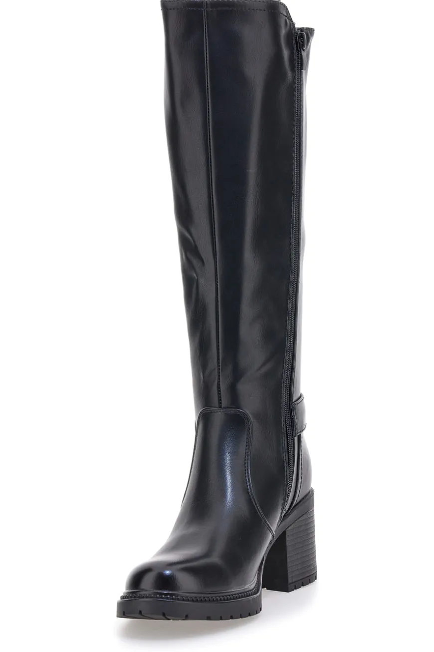 Energy 1359 – Schwarze Stiefel mit Blockabsatz und elastischem Seitendetail