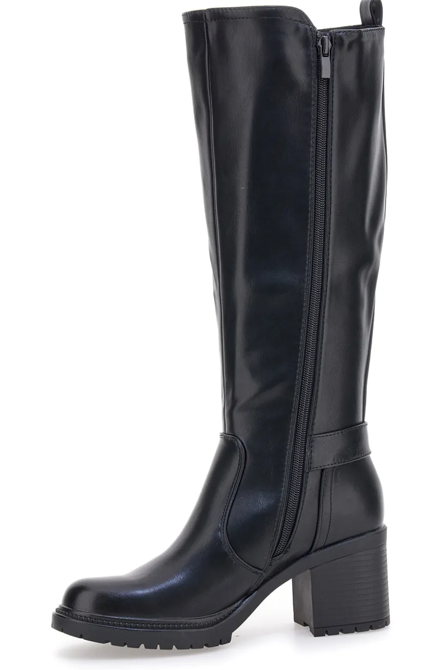 Energy 1359 – Schwarze Stiefel mit Blockabsatz und elastischem Seitendetail