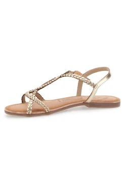 Flache Sandalen aus goldenem Cafè-Leder kosten 95106
