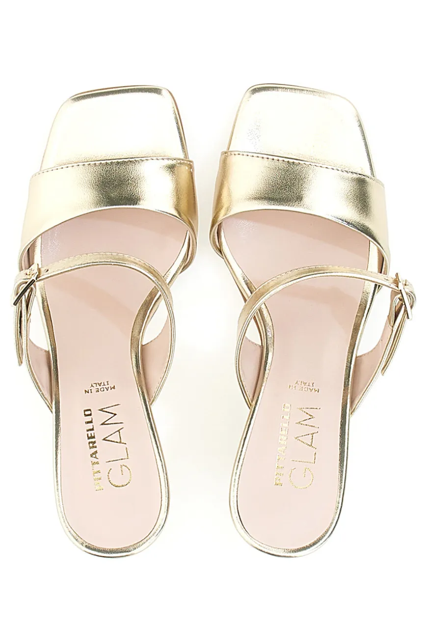 Goldene Mules-Sandalen mit Pittarello-Glam-Absatz 3631