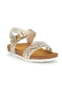 Goldfarbene Sandalen aus echtem Leder mit Glitzer Pittarello bio 257A007SR