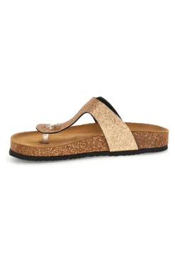 Goldfarbene Zehenstegslipper mit Glitzer und Lederinnensohle Superga S31Y820