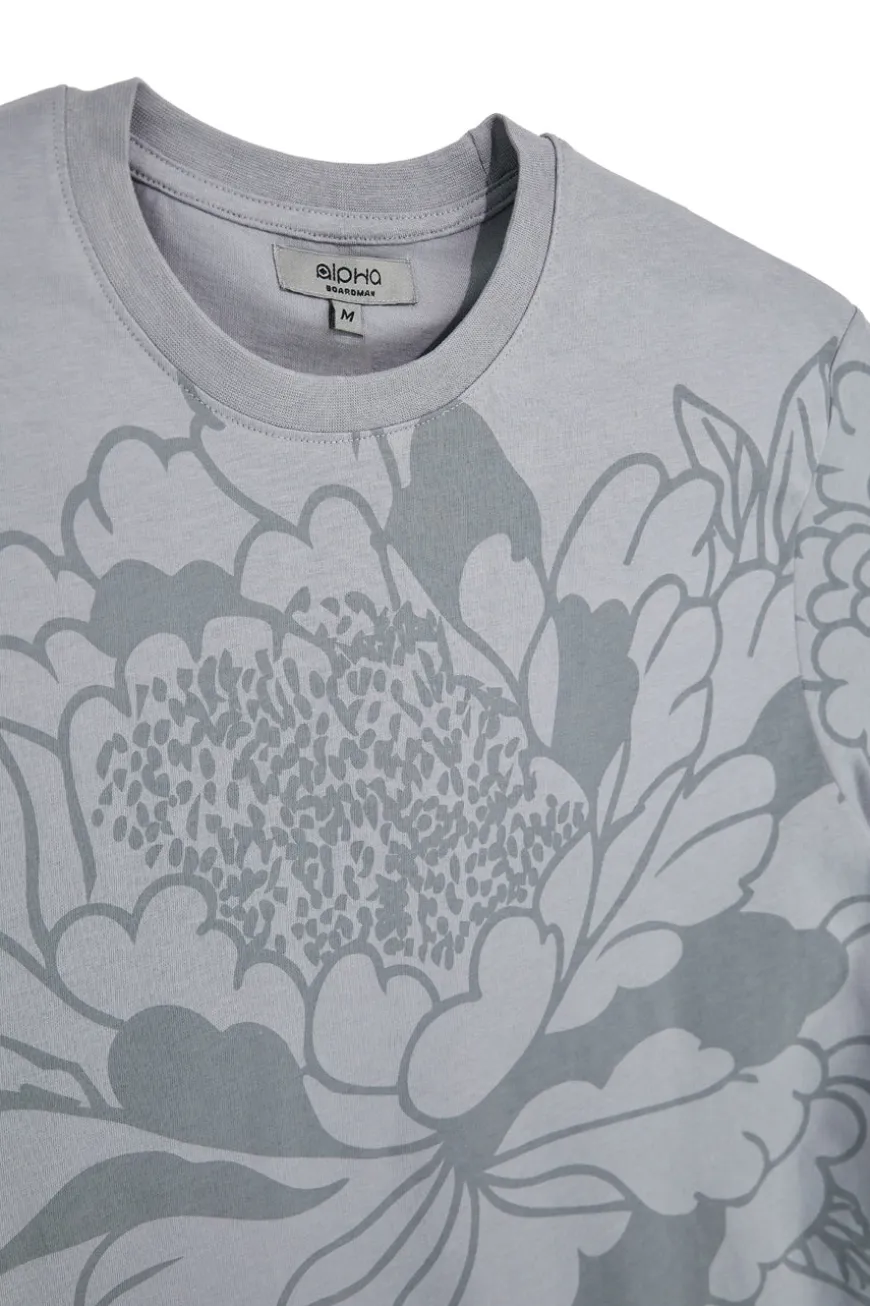 Graues Baumwoll-T-Shirt mit Blumendruck Boardman Alpha pt-m-t-9063