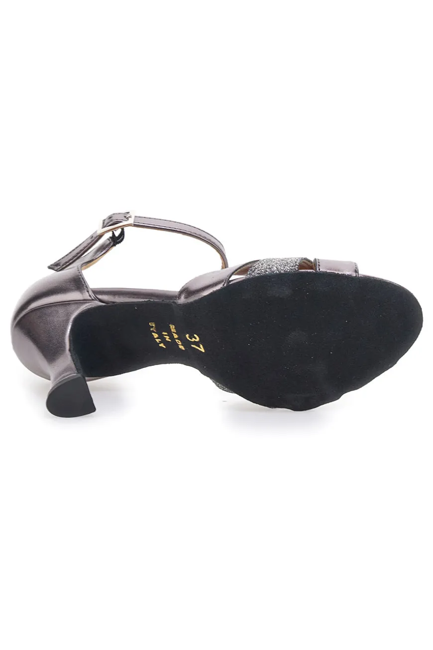 Graue Tanzsandalen mit Stilettoabsatz und Ledersohle Mon Dieu Musique 220