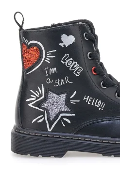 Grazia 1620 schwarze Stiefeletten mit Schriftzug und Glitzer