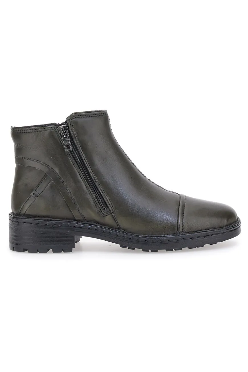 Grüne Stiefeletten aus echtem Leder mit seitlichen Reißverschlüssen Plocadi 379018