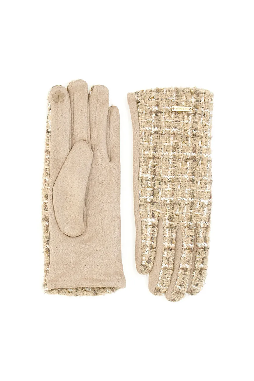 Guanti beige in tweed con touch screen Biagiotti LB25W907-20