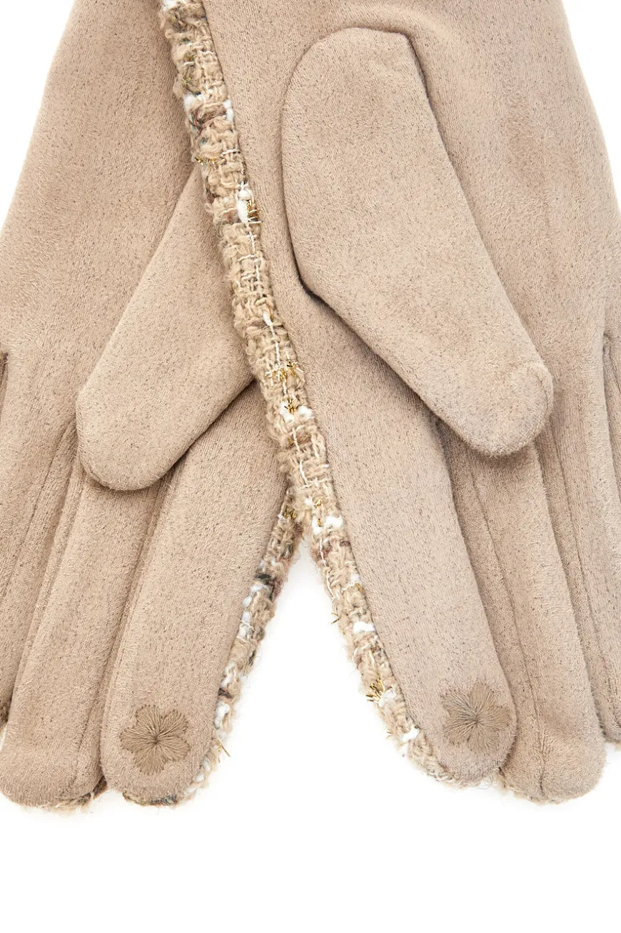 Guanti beige in tweed con touch screen Biagiotti LB25W907-20