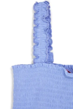 Hellblaues Baumwollkleid mit gerüschten Trägern Pitt Kinder Pt-g-d-9013