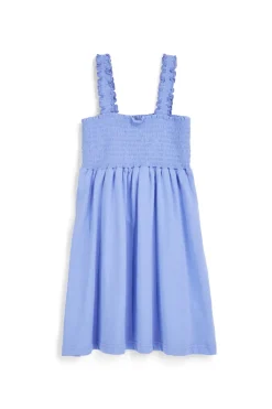 Hellblaues Baumwollkleid mit gerüschten Trägern Pitt Kinder Pt-g-d-9013
