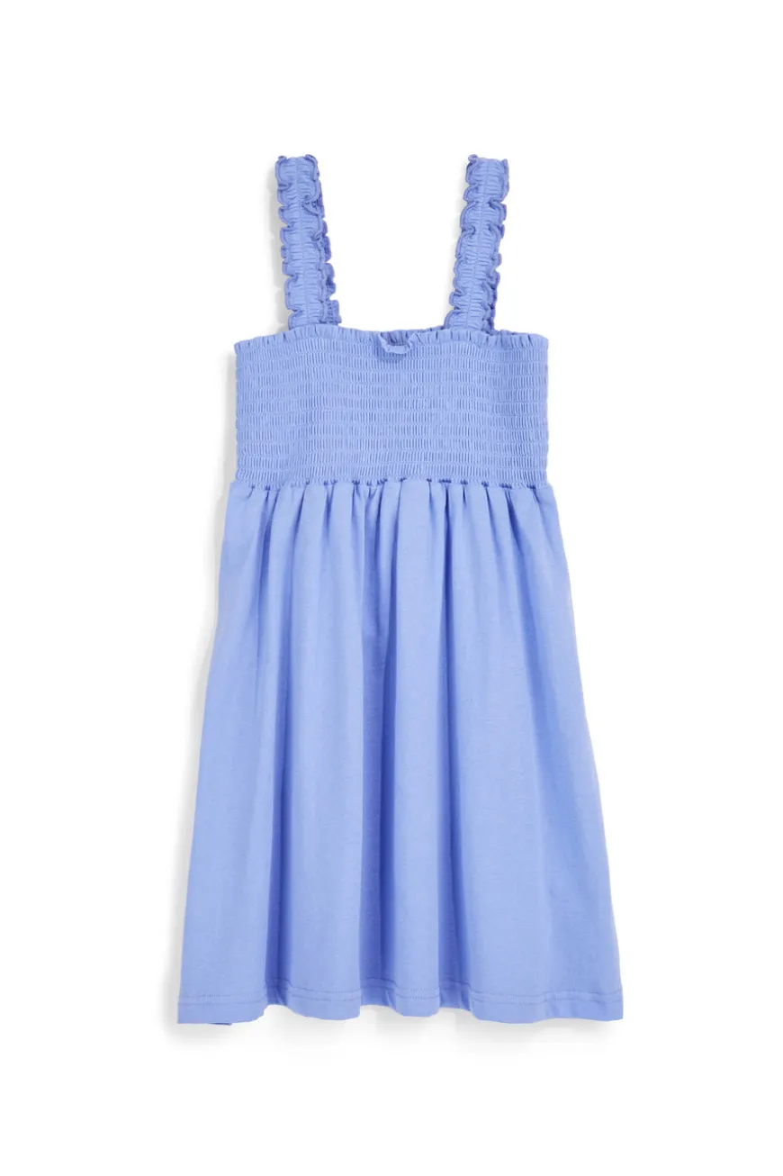 Hellblaues Baumwollkleid mit gerüschten Trägern Pitt Kinder Pt-g-d-9013