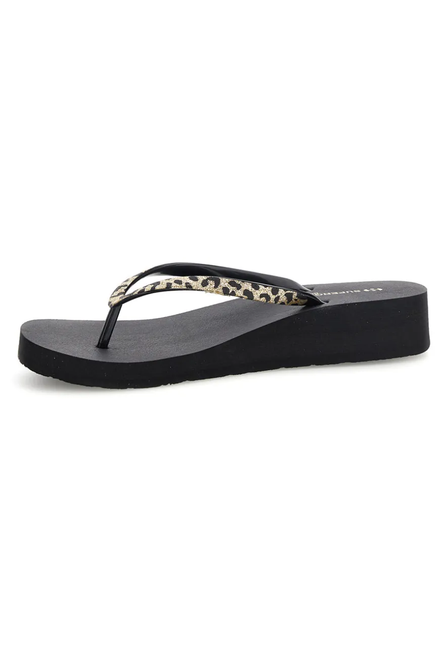 Infradito nera con dettaglio animalier Superga S24T203