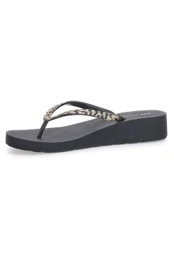 Infradito nere con stampa animalier e suola platform SUPERGA S24T203