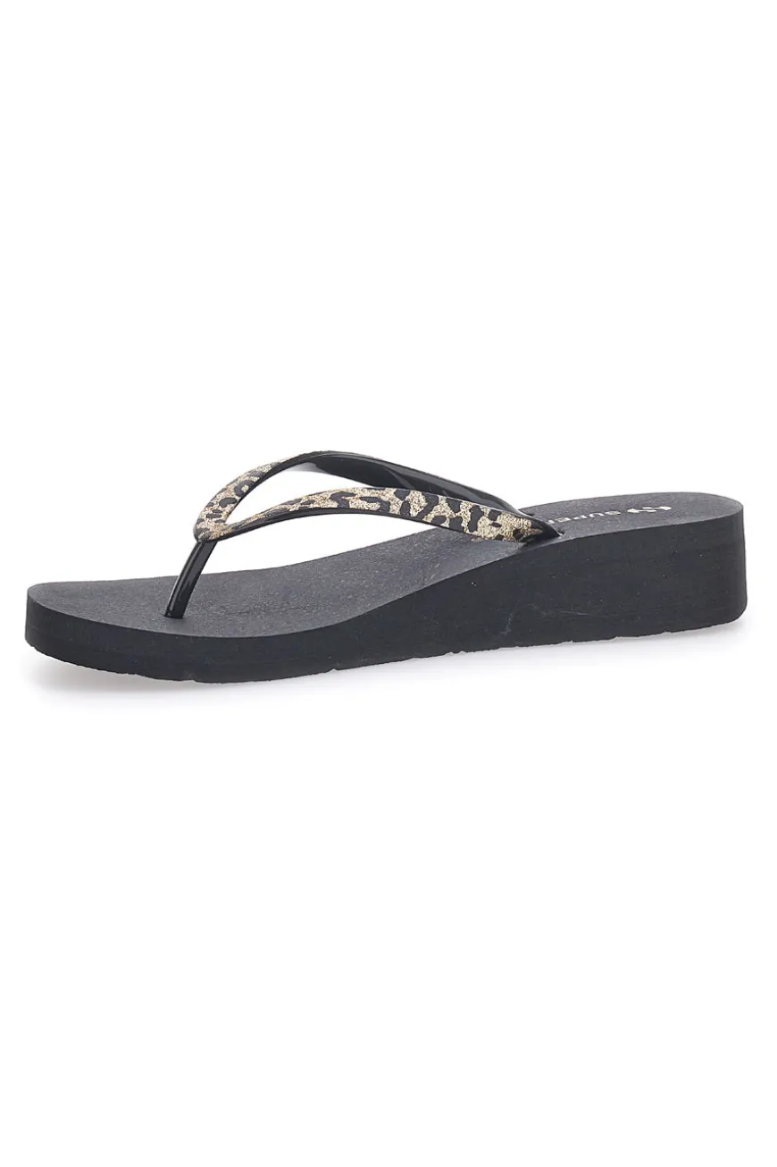 Infradito nere con stampa animalier e suola platform SUPERGA S24T203
