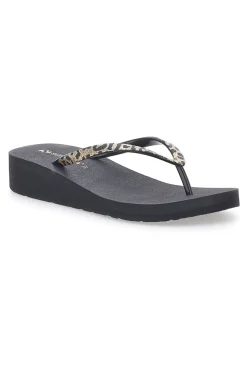 Infradito nere con stampa animalier e suola platform SUPERGA S24T203