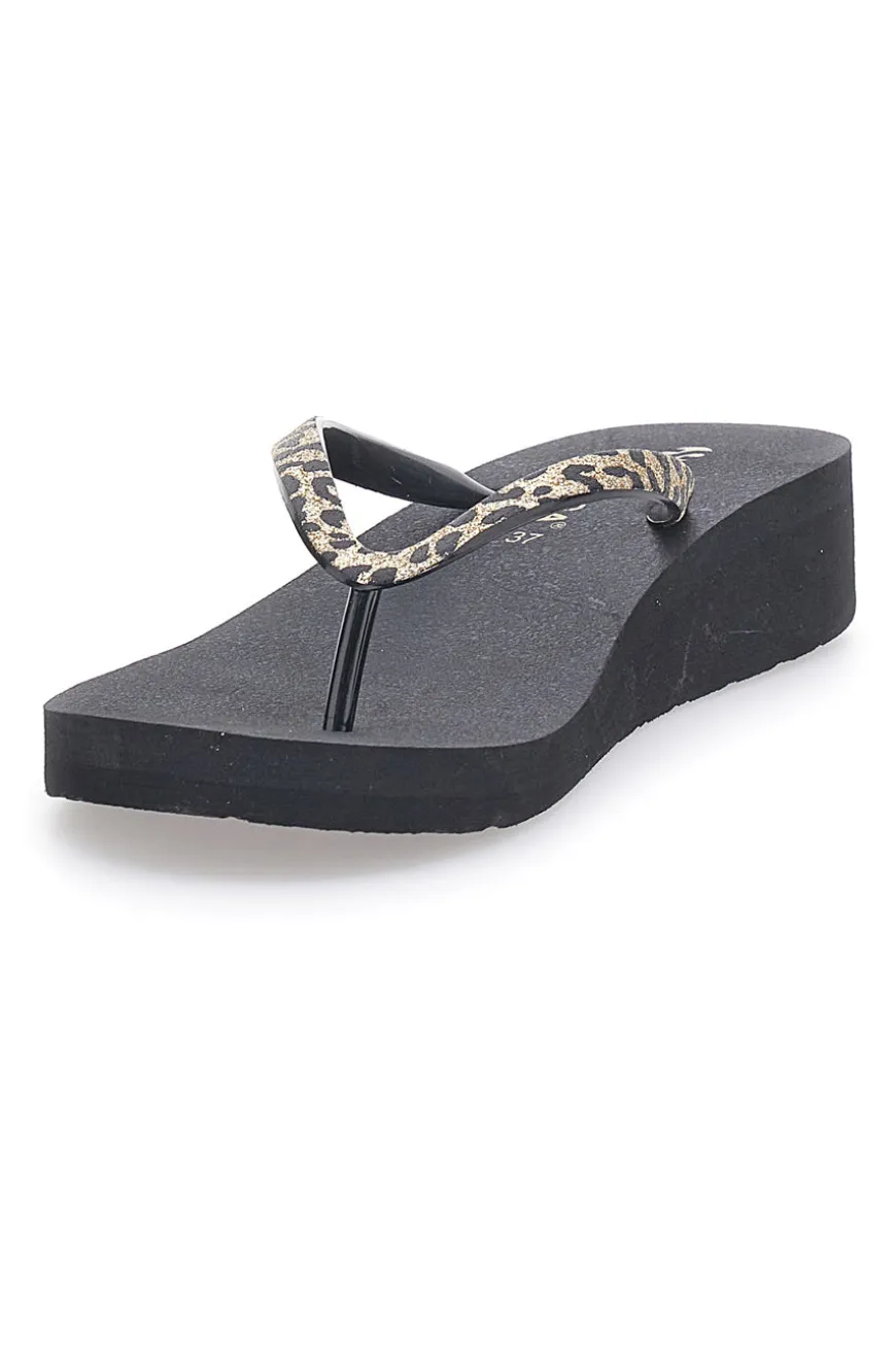 Infradito nere con stampa animalier e suola platform SUPERGA S24T203