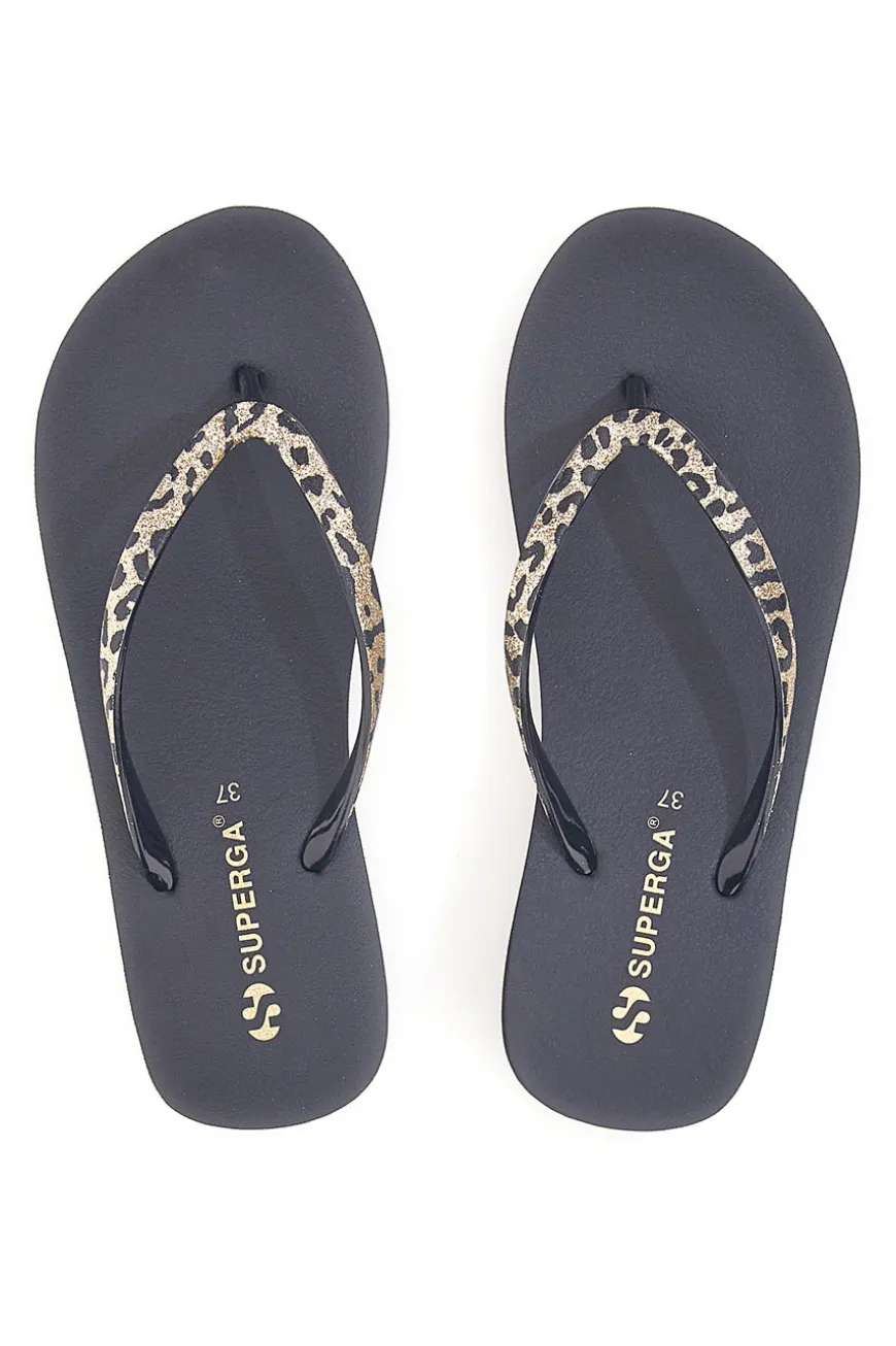 Infradito nere con stampa animalier e suola platform SUPERGA S24T203