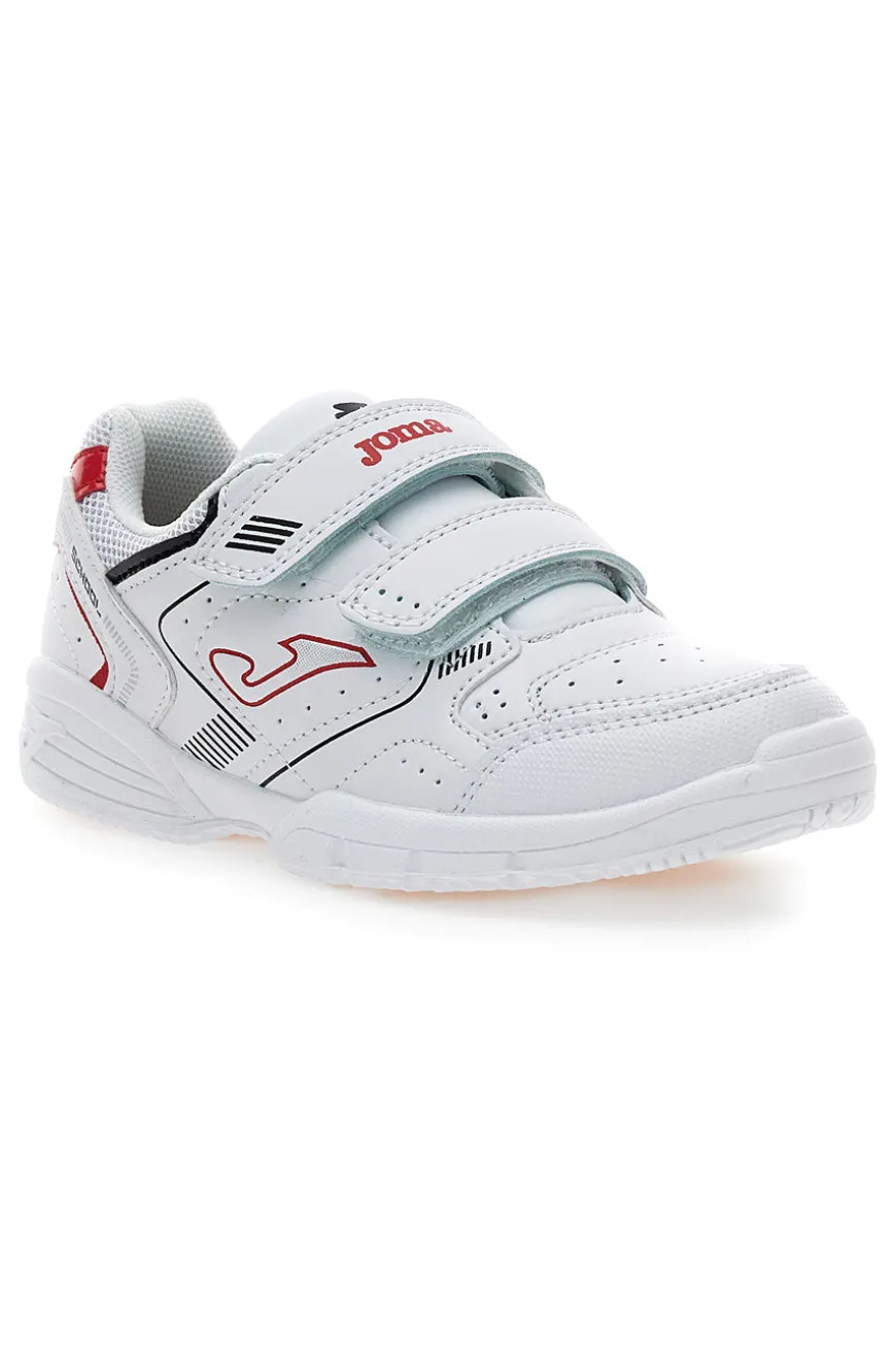 Joma W.School JR 2506 weiße Sneakers mit roten Details und Doppelriemen