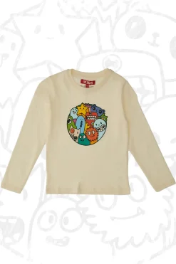 Maglia Bianca a Maniche Lunghe con Stampa Colorata PITT KIDS 6010