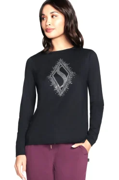 Maglia nera a maniche lunghe nera con logo frontale Skechers Rhinestone Burst