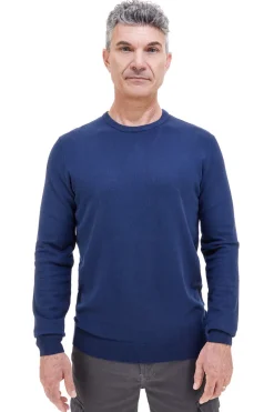 Maglione blu girocollo in maglia fine Sevenoaks 8020