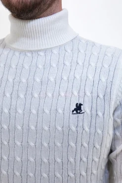 Maglione dolcevita bianco con lavorazione treccia U.S. Grand Polo US52207M
