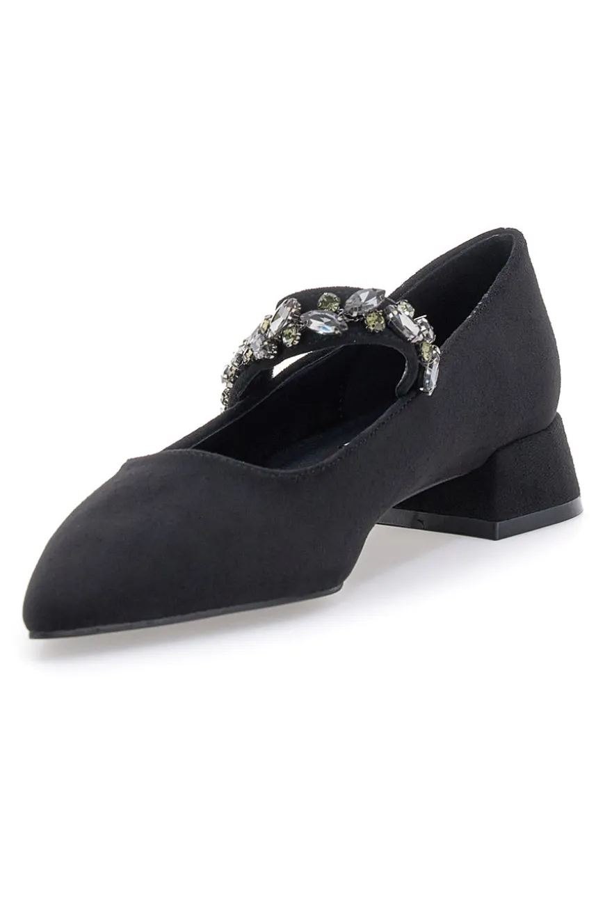 Mariella Burani 51680 schwarze Stoffpumps mit Schmucksteinriemen