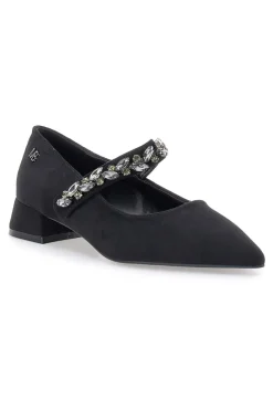 Mariella Burani 51680 schwarze Stoffpumps mit Schmucksteinriemen