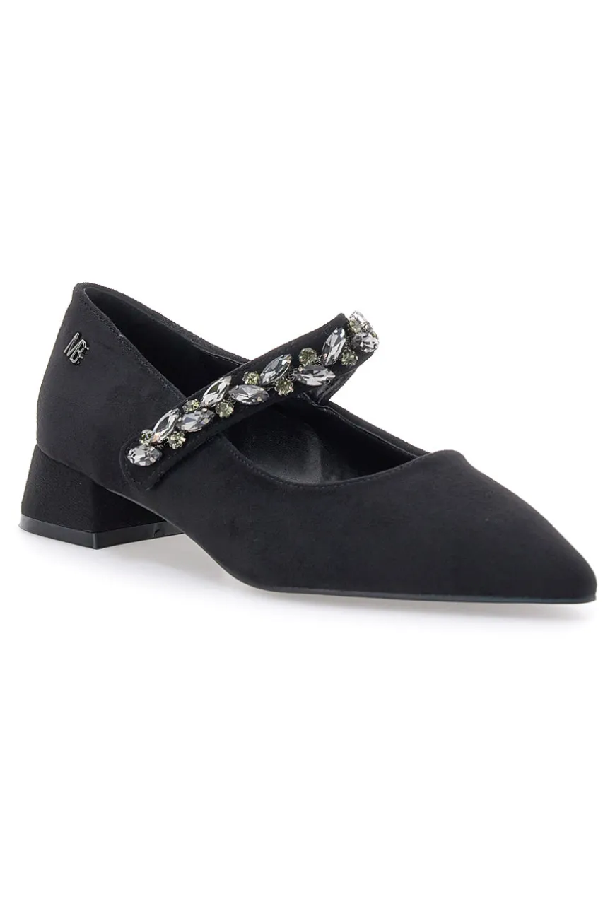 Mariella Burani 51680 schwarze Stoffpumps mit Schmucksteinriemen