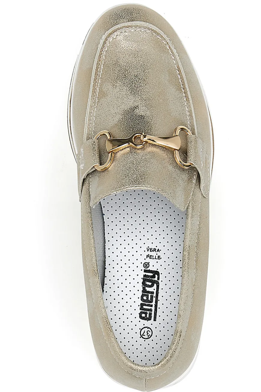 Mocassini Beige Con Morsetto Oro e Platform Energy 42