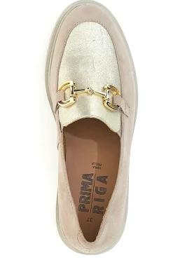 Mocassini beige e oro in vera pelle con catena Prima riga 24584IGNIS