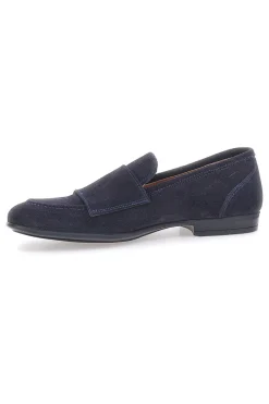 Mocassini da uomo blu scuro con doppia fibbia in pelle calzata ampia Ptr 4077