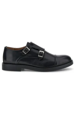 Mocassini neri in pelle con fibbie Pittarello 8030