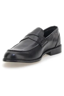 Mocassini neri in pelle con suola in cuoio made in Italy Pittarello 77109