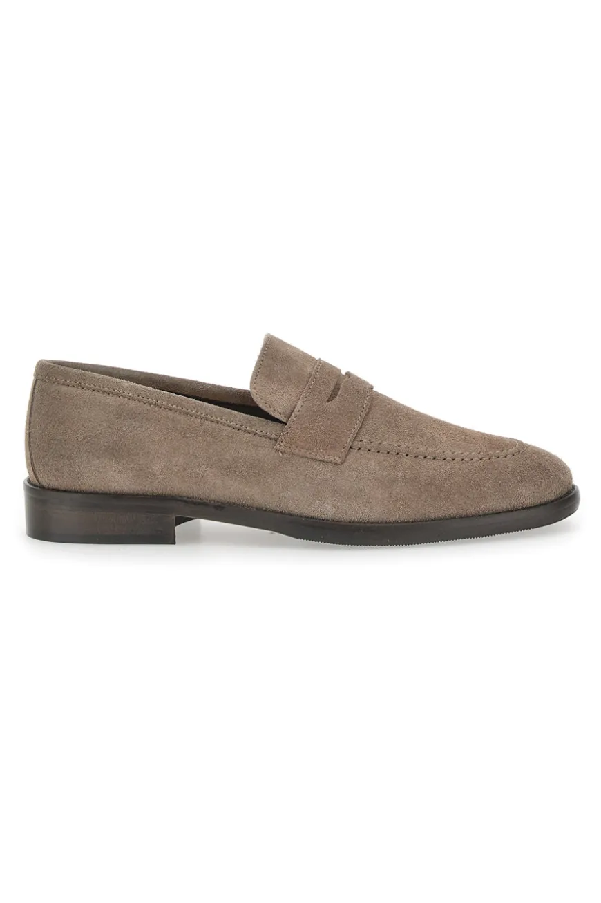 Mocassini Taupe In Vera Pelle Scamosciata Pittarello Plus 66