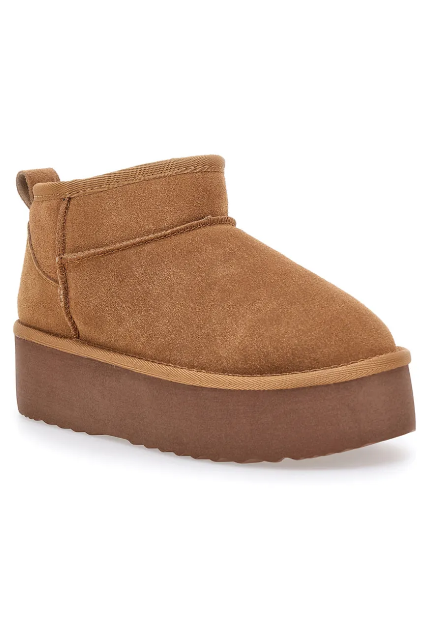 Mon Dieu L1250 – Stiefeletten mit Plateausohle und Wildledereffekt in Kamelbraun