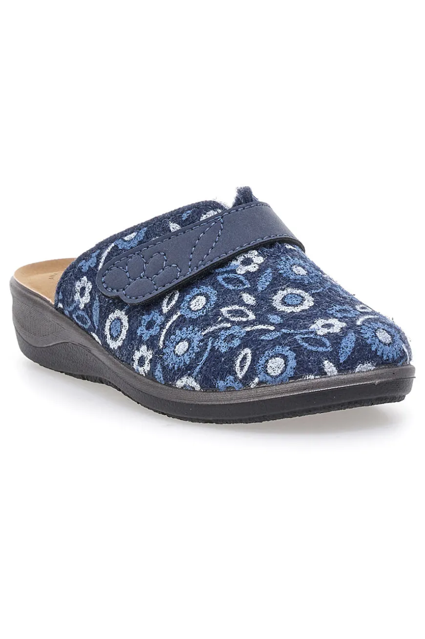 Pantofola blu a fantasia floreale con chiusura a strappo e sottopiede anatomico Inblu 15OD