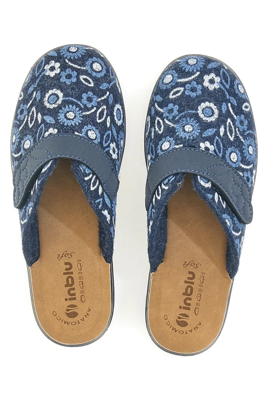 Pantofola blu a fantasia floreale con chiusura a strappo e sottopiede anatomico Inblu 15OD