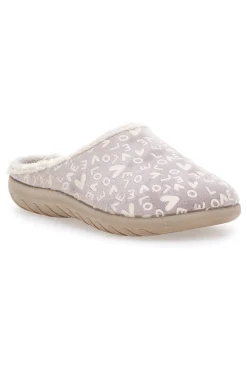 Pantofola taupe con scritte e fodera in pelliccia Inblu 32ET