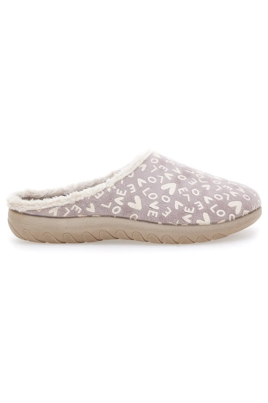Pantofola taupe con scritte e fodera in pelliccia Inblu 32ET