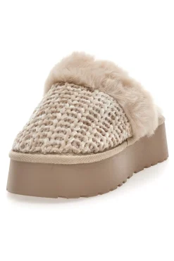 Pantofole beige intrecciate con interno in peluche Superga S79Y310