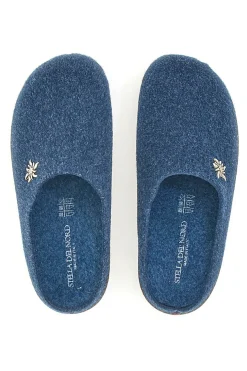 Pantofole Blu in Feltro con Fiore in Metallo e Plantare Estraibile Pittarello Stella Del Nord Bio6
