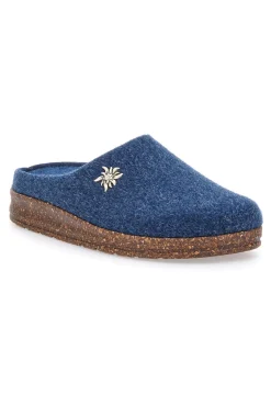 Pantofole Blu in Feltro con Fiore in Metallo e Plantare Estraibile Pittarello Stella Del Nord Bio6