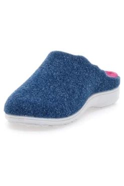 Pantofole Blu in Feltro con Fiorellino in Metallo e Plantare Estraibile Grazie 3001d