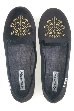 Pantofole Cibatte nere con ricamo dorato Superga S10U272