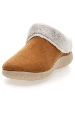 Pantofole color cuoio con bordo in pelo Dorea SE350